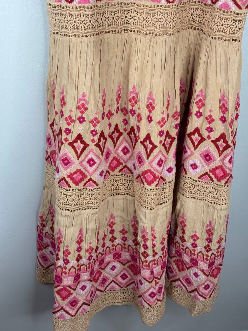 Sundance Embroidered Garden Sunset Maxi Dress Pink Tan Petite 12 12P NWT - Picture 9 of 9